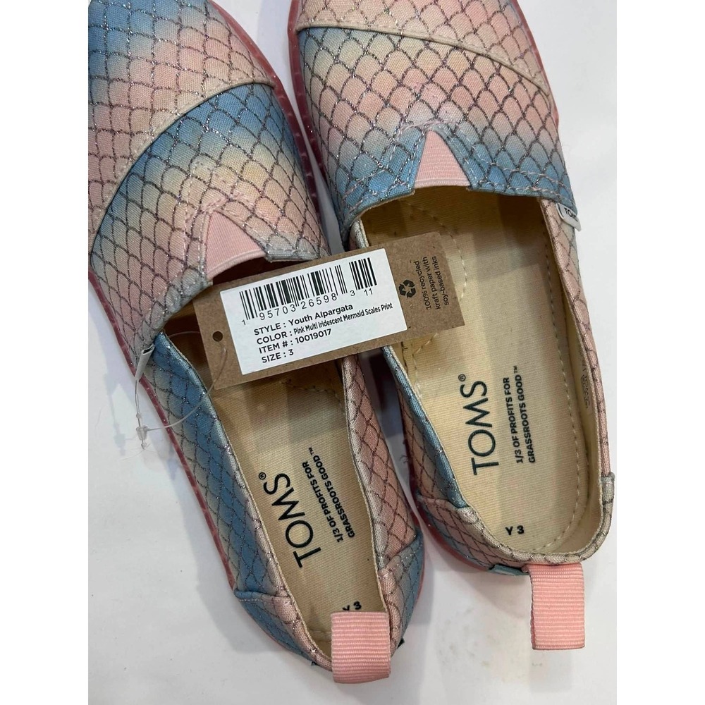 TOMS Alpargata Youth Size 3 Pink Multi Iridescent Mermaid Scales Print Shoes